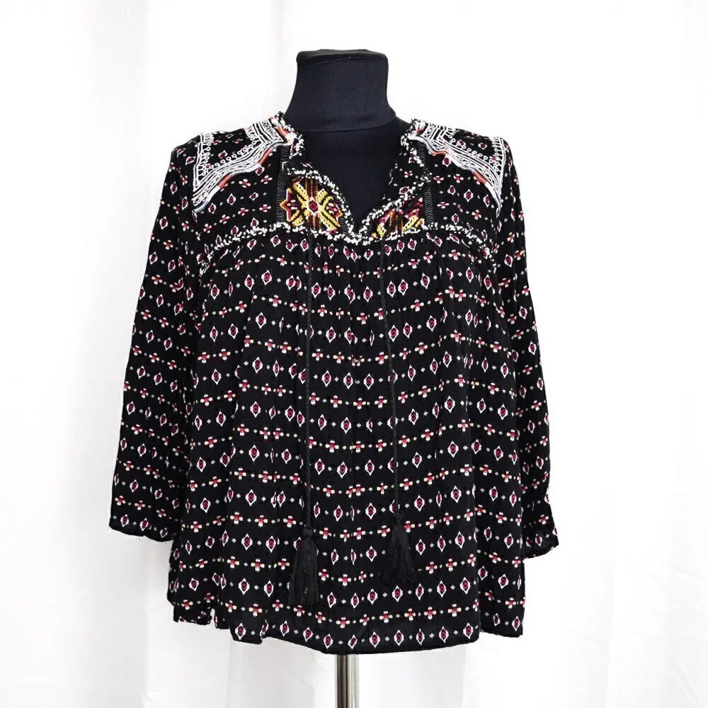 Anthropologie Maeve Embroidered Black Boho Blouse Sz S - Picture 2 of 6